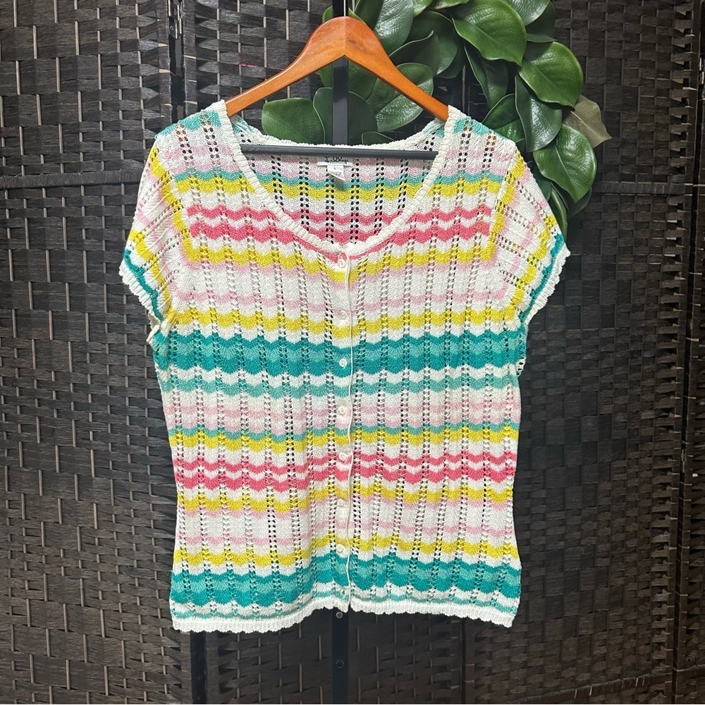 Lilly Pulitzer zig zag striped cardigan size large 100% cardigan button up
